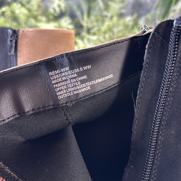 JustFab Remi Black Cream Tan Faux Suede 4.25” Heel Zip Dress Boots WMS 8W✨EUC✨ - Picture 6 of 15